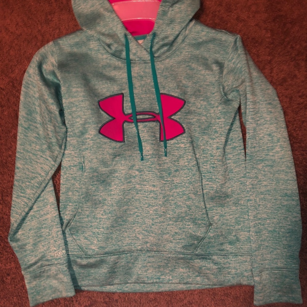 SIZE SMALL BLUE AND PINK UNDER ARMOR HOODIE